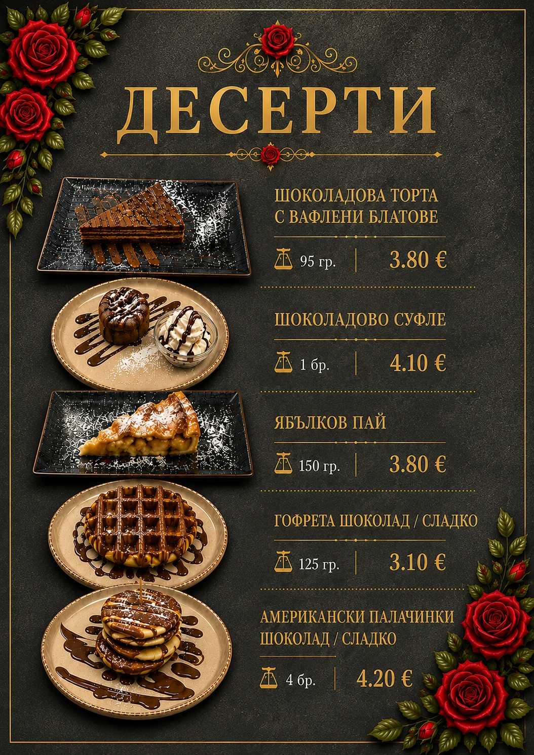 десерти в ресторант роуз
